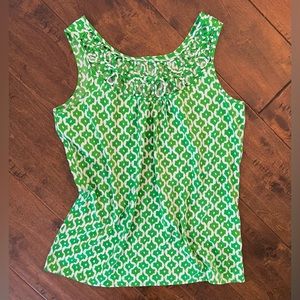 Banana Republic Green & White Sleeveless Shirt Blouse Top | Size Small